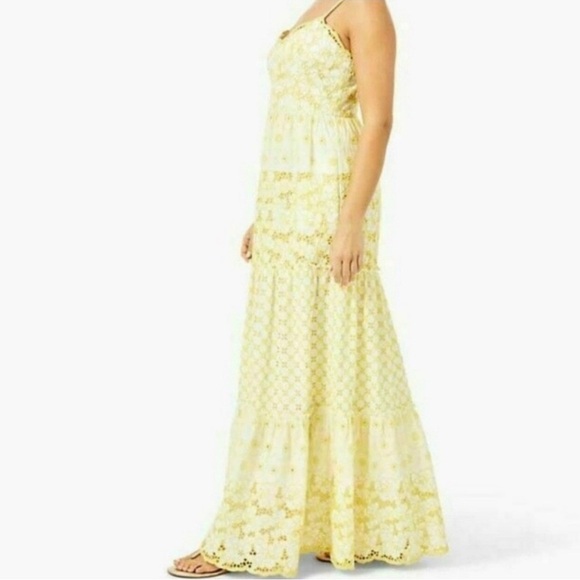 Lilly Pulitzer Kyla Maxi Dress SZ 2 St.Tropez Yellow Garden Floral Eyelet - Picture 3 of 15